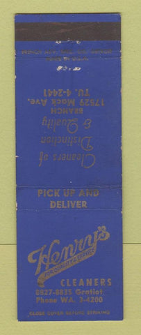 Matchbook Cover - Henry's Cleaners Detroit MI