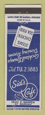 Matchbook Cover - Sid's Cafe Detroit MI