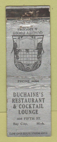 Matchbook Cover - Duchaine's Restaurant Bay City MI WORN