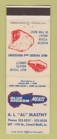 Matchbook Cover - Blue Ribbon Meats AL Mastny Council Bluffs IA