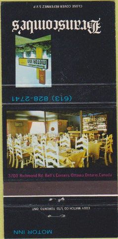 Matchbook Cover - Branscombe's Motor Inn Ottawa ON 30 Strike