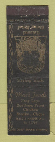 Matchbook Cover - Mac's Restaurant Detroit MI WORN