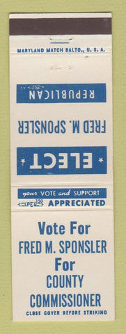 Matchbook Cover - Fred Sponsler County Commissioner Election MI?