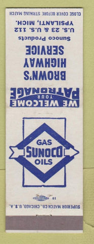 Matchbook Cover - Brown's Highway Service Sunoco oil gas Ypsilanti MI