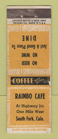 Matchbook Cover - Rainbo Cafe South Fork Colorado ADVANCE WORN