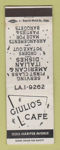 Matchbook Cover - Giulio's Cafe Detroit MI