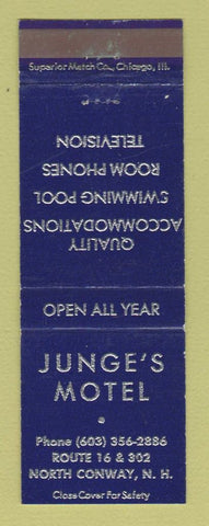 Matchbook Cover - Junge's Motel North Conway NH