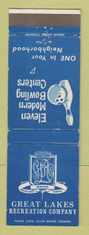 Matchbook Cover Great Lakes Recreation Bowling Madison Heights Southgate MI WEAR