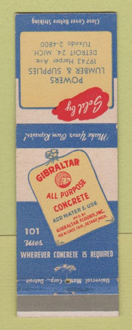 Matchbook Cover - Gibraltar Concrete Powers Lumber Detroit mI