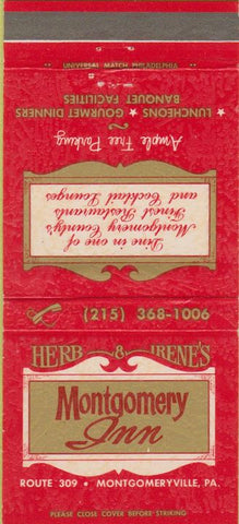 Matchbook Cover - Montgomery Inn Restaurant Montgomeryville PA 30 Strike