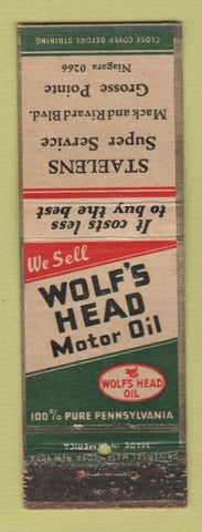 Matchbook Cover - Wolf's Head oil Staelens oil gas Grosse Pointe MI WORN