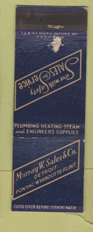 Matchbook Cover - Murray Sales Plumbing Heating Supply Pontiac Flint MI WORN