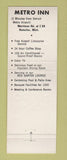Matchbook Cover - Metro Inn Romulus MI