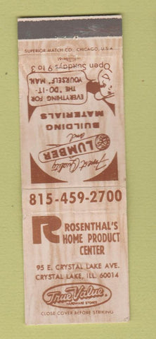 Matchbook Cover - Rosenthal's Hardware True Value Crystal Lake IL