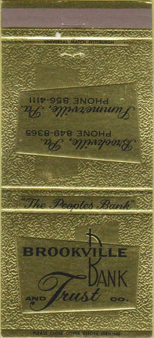 Matchbook Cover - Brookville Bank  and  Trust Summerville PA 30 Strike