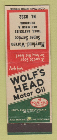 Matchbook Cover - Wolf's Head oil gas Maryland Warren Detroit? MI