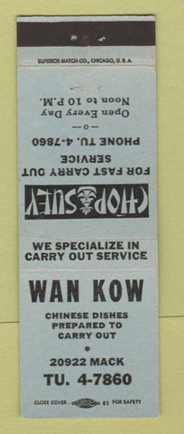 Matchbook Cover - Wan Kow Chinese Restaurant Detroit MI