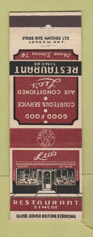 Matchbook Cover - Lea's Restaurant Simcoe ON
