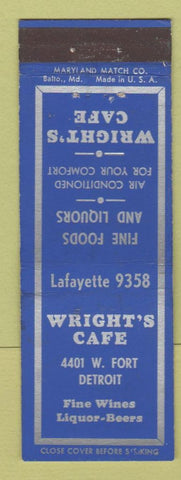 Matchbook Cover - Wright's Cafe Detroit MI