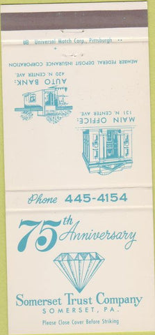 Matchbook Cover - Somerset Trust Company Somerset PA 30 Strike