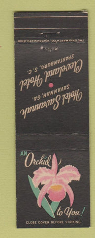 Matchbook Cover - Hotel Savannah GA Cleveland Hotel Spartanburg SC