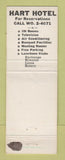 Matchbook Cover - Hart Hotel Battle Creek MI WEAR