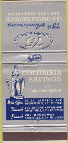 Matchbook Cover - Columbia Savings Amityville LI NY 30 Strike