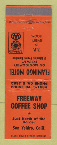 Matchbook Cover - Freeway Coffee Shop San  Ysidro CA Flamingo Motel  WEAR