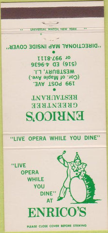 Matchbook Cover - Enrico's Greentree Restaurant Westbury LI NY 30 Strike