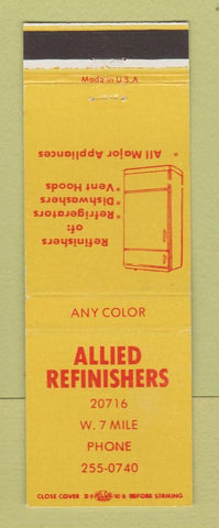 Matchbook Cover - Allied Refinishers Detroit MI refrigerators Vent Hoods