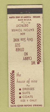 Matchbook Cover - House of Nine Women's Clothes Detroit MI