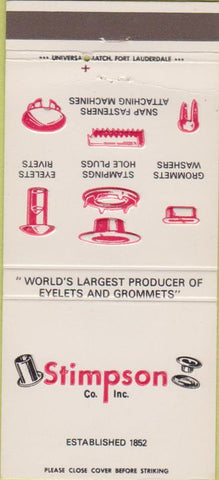 Matchbook Cover - Stimpson Grommets Cranston RI 30 Strike