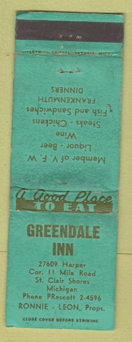 Matchbook Cover - Greendale Inn St Clair Shores MI WORN