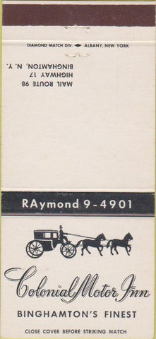 Matchbook Cover - Colonial Motor Inn Binghamton NY 30 Strike