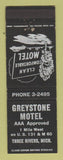 Matchbook Cover - Greystone Motel Three River MI
