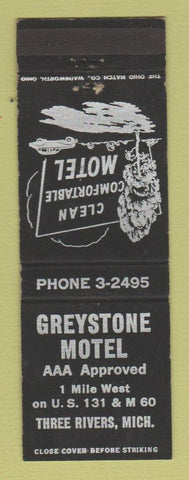 Matchbook Cover - Greystone Motel Three River MI