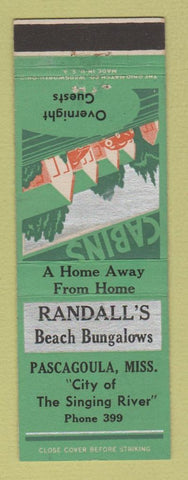 Matchbook Cover - Randall's Beach Bungalows Pascagoula MS