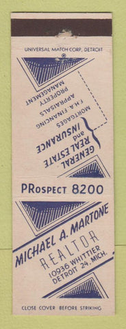 Matchbook Cover - Michael Martone Real Estate Insurance Detroit MI