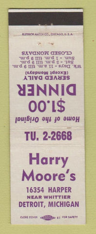 Matchbook Cover - Harry Moore's Detroit MI restaurant