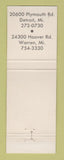 Matchbook Cover - Anthony House Detroit MI Warren