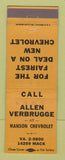 Matchbook Cover - Hnson Chevrolet Detroit MI Allen Verbrugge WEAR