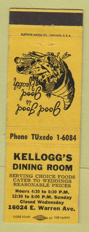 Matchbook Cover - Kellogg's Dining Room Detroit MI WEAR