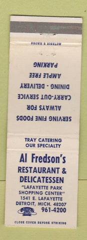 Matchbook Cover - Al Fredson's Restaurant Deli Detroit MI