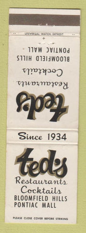 Matchbook Cover - Ted's Restaurants Bloomfield Hills MIO