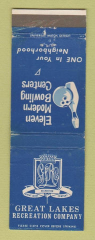 Matchbook Cover Great Lakes Recreation Bowling Detroit MI Bloomfield Hills WEAR