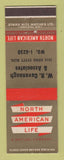 Matchbook Cover - North American Life Insurance WR Cavanaugh Detroit MI