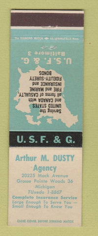 Matchbook Cover - USF&G Insurance Arthur Dusty Grosse Pointe Woods MI