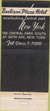 Matchbook Cover - Barbizon Plaza Hotel New York City NY 30 Strike