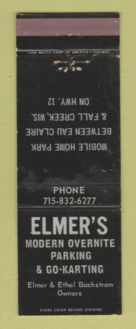 Matchbook Cover - Elmer's Parking Go Karting Fall Creek Eau Claire WI WEAR