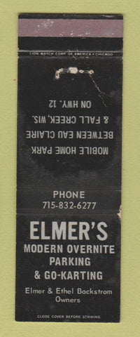Matchbook Cover - Elmer's Parking Go Karting Fall Creek Eau Claire WI WORN